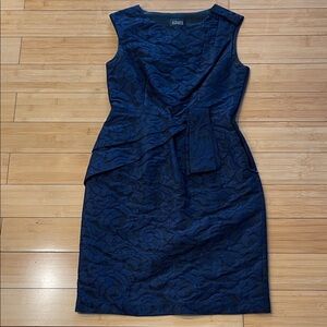Women Adrianna Papell Textured Taffeta Floral Navy & Black Cocktail Midi Dress 6